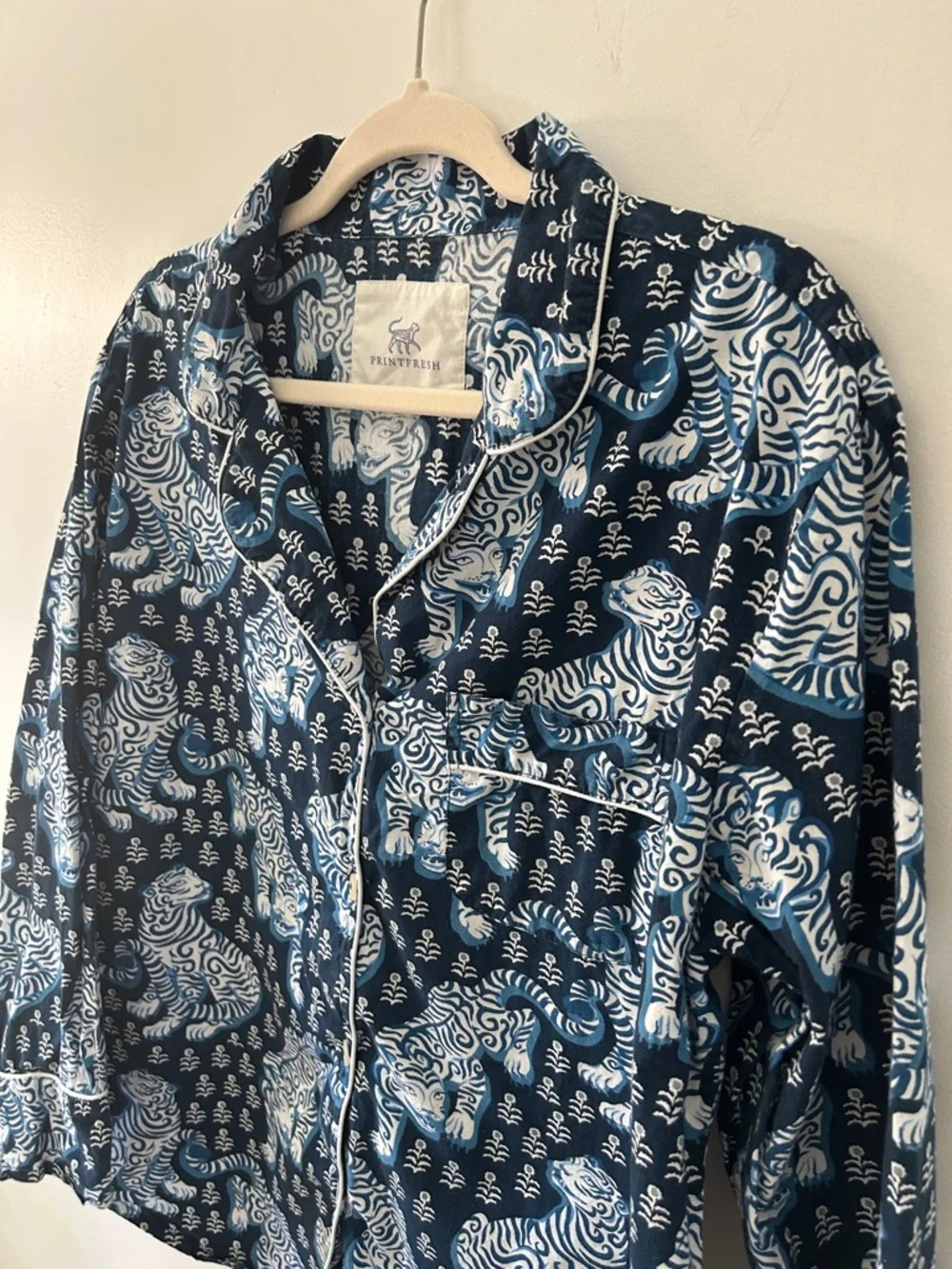 Printfresh Tiger Queen Pajama Top M Navy & White Organic Cotton - Picture 13 of 14